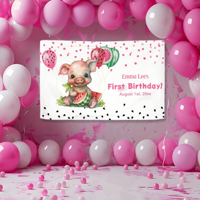 Cute Piglet Eating Watermelon Birthday Banner (Creator Uploaded)
