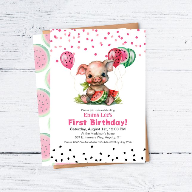 Cute Piglet Eating Watermelon Birthday Invitation (Creator Uploaded)