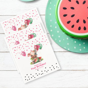 Cute Piglet Eating Watermelon Birthday Paper Napkin