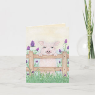 Cute Piglet on a Fence Thank You Card