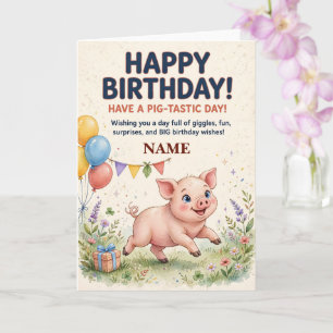Cute Piglet Personalised Birthday Card for Kids