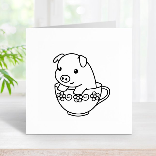 Cute Piglet Pig in a Teacup Rubber Stamp (Creator Uploaded)