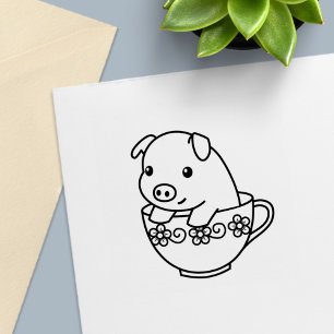 Cute Piglet Pig in a Teacup Self-inking Stamp