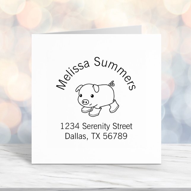 Cute Piglet Pig in Rubber Boots Arch Address Self-inking Stamp (Creator Uploaded)