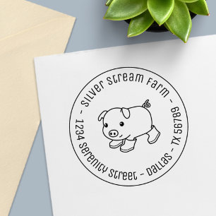 Cute Piglet Pig in Rubber Boots Business Address Self-inking Stamp