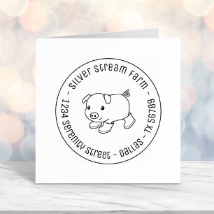 Cute Piglet Pig in Rubber Boots Business Address Self-inking Stamp