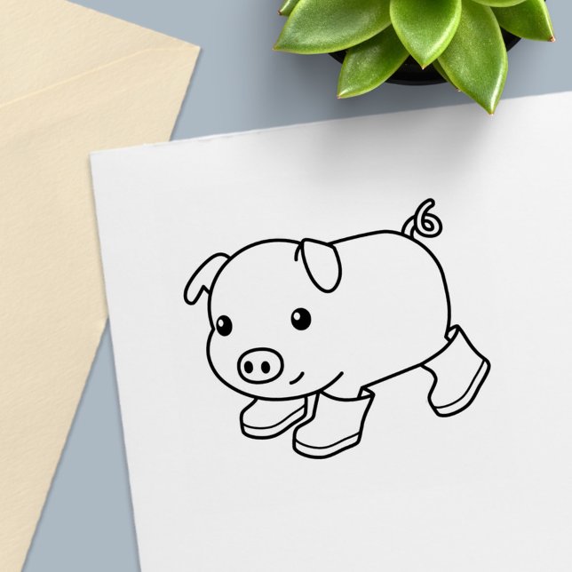 Cute Piglet Pig in Rubber Boots Self-inking Stamp (Creator Uploaded)