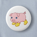 Cute Piglet Pig in Yellow Rubber Boots 6 Cm Round Badge<br><div class="desc">Vector illustration of an adorable running pig in yellow rubber boots.</div>