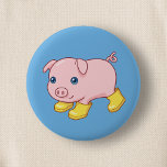 Cute Piglet Pig in Yellow Rubber Boots Blue 6 Cm Round Badge<br><div class="desc">Vector illustration of an adorable running pig in yellow rubber boots.</div>