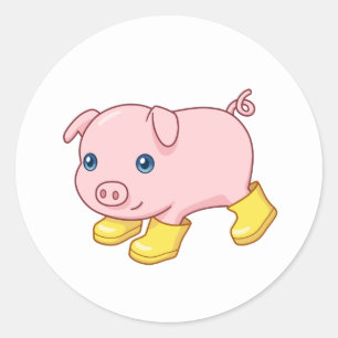 Cute Piglet Pig in Yellow Rubber Boots Classic Round Sticker