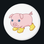 Cute Piglet Pig in Yellow Rubber Boots  Magnet<br><div class="desc">Vector illustration of an adorable running piglet in yellow rubber boots.</div>