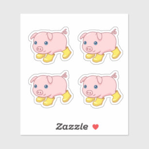 Cute Piglet Pig in Yellow Rubber Boots, Set of 4