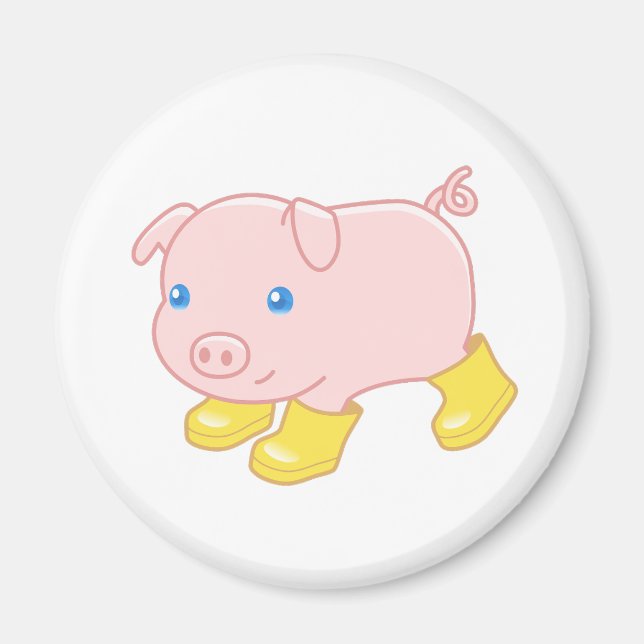 Cute Piglet Pig in Yellow Rubber Boots V2 Magnet (Front)