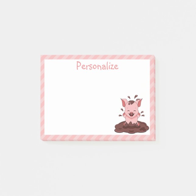 Cute Piglet Playing In Mud Post-it Notes (Front)