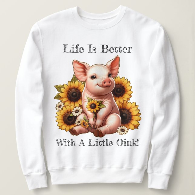 Cute Piglet Surrounded by Sunflowers Sweatshirt (Design Front)