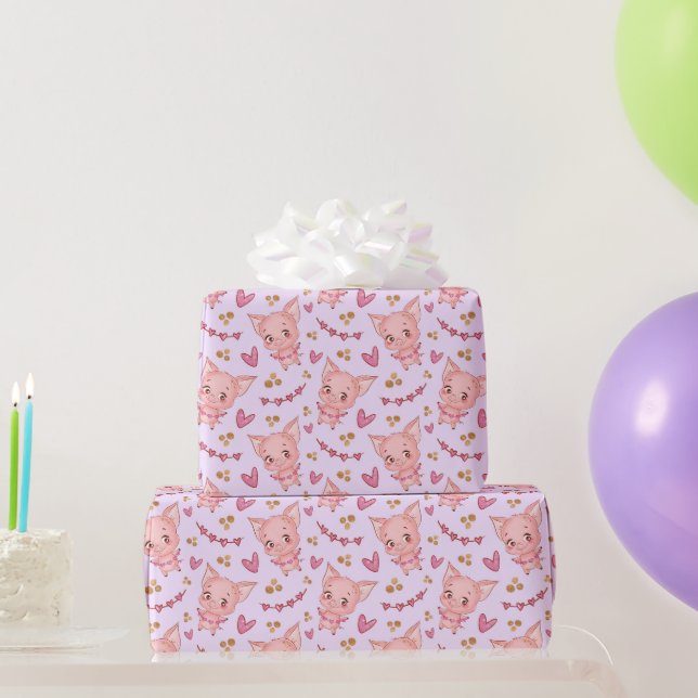 Cute Pigs and Hearts Wrapping Paper (Party Gifts)