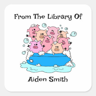 Cute Pigs Bookplate Square Sticker