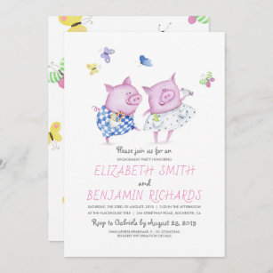 Cute Pigs Couple Sweet Engagement Party Invitation