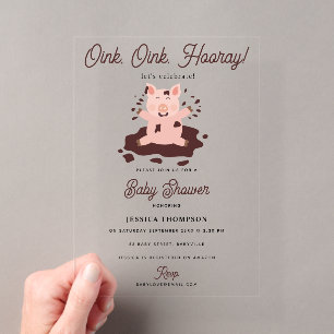 Cute Pigs Playing in Mud Farm Animals Baby Shower Acrylic Invitations