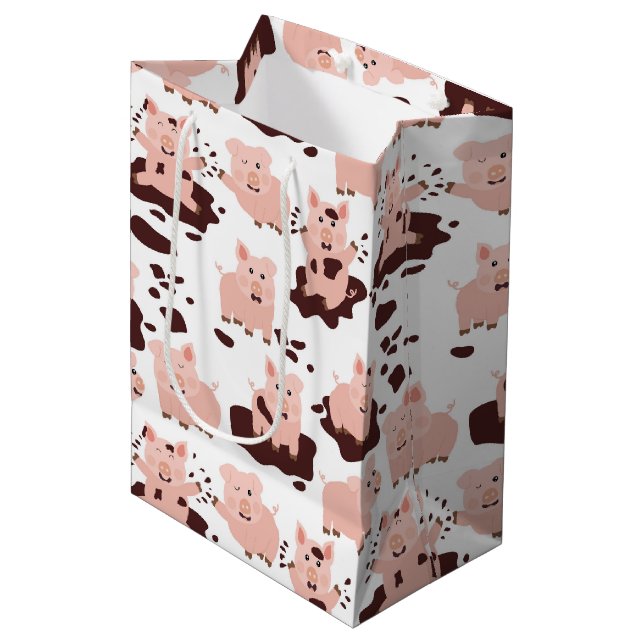 Cute Pigs Playing in Mud Farm Animals Medium Gift Bag (Front Angled)