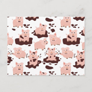 Cute Pigs Playing in Mud Farm Animals Postcard