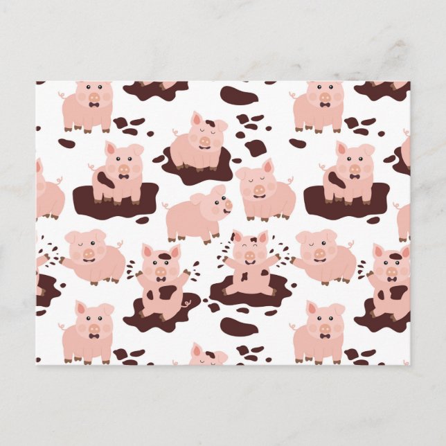 Cute Pigs Playing in Mud Farm Animals Postcard (Front)