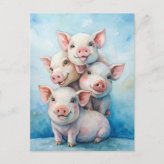 Cute Pigs Sending Happiness  Postcard (Front)