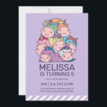 Cute Pile of Unicorns Purple Kids Birthday Invitation<br><div class="desc">Cute design for kids,  boys or girls who love unicorn,  rainbow and mythical creature. Perfect for magical theme birthday party. You can customise the wording to fit other occasions.</div>