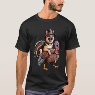 Cute Pilgrim German Shepherd Dog Riding Turkey Tha T-Shirt