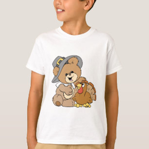 cute pilgrim teddy bear with turkey T-Shirt