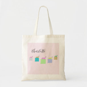 Cute Pillow Cats Illustration Monogrammed Tote Bag