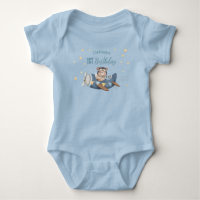 Cute Pilot Bear Blue Vintage Plane Birthday