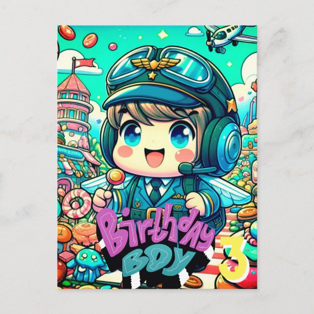 Cute Pilot Birthday Boy Postcard (Front)