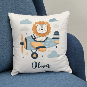Cute Pilot Lion on Charming Aeroplane  Cushion