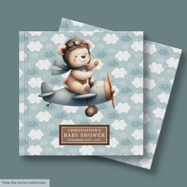 Cute Pilot Teddy Bear Guest Book Baby Shower Boy (Cute Pilot Teddy Bear Guest Book Baby Shower Boy)