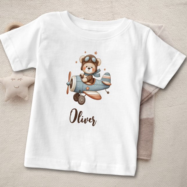 Cute Pilot Teddy Bear Personalised Baby T-Shirt (Creator Uploaded)