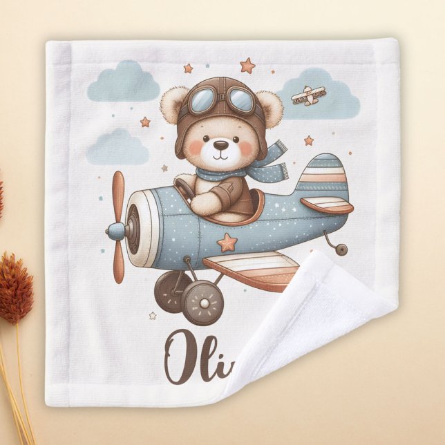 Cute Pilot Teddy Bear Personalised Wash Cloth (Creator Uploaded)
