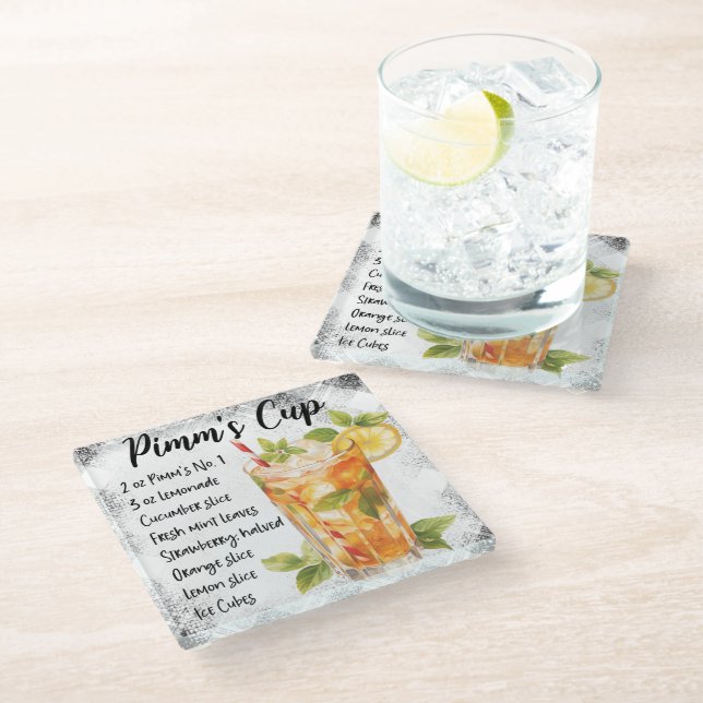 Cute Pimm's Cup Cocktail Recipe Glass Coaster (Angled)