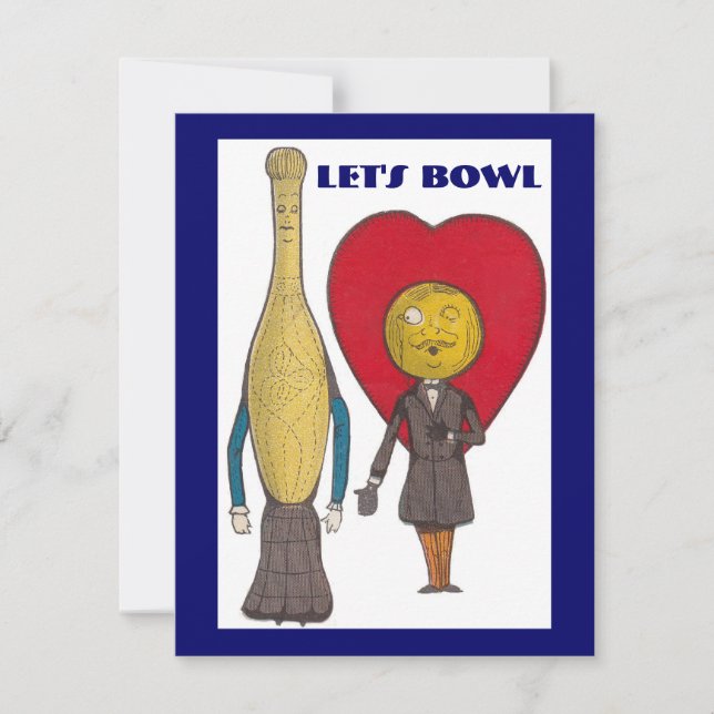 CUTE PIN AND BALL COUPLE BOWLING PARTY INVITATION (Front)