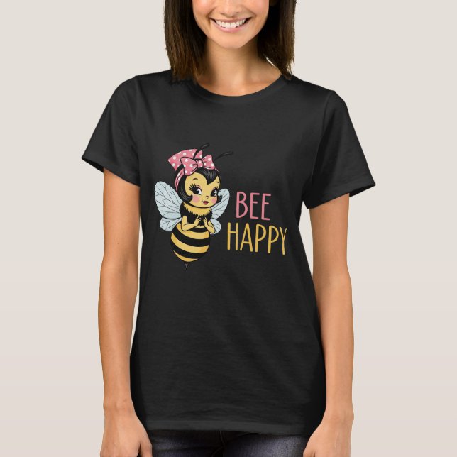 Cute Pin-Up Bee "Bee Happy" T-Shirt (Front)