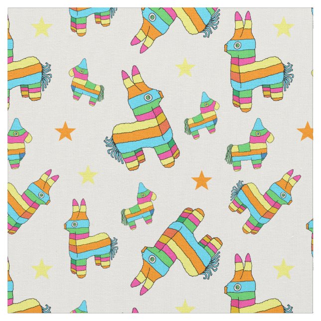 Cute Pinata Donkeys on White Kids Fabric (Close Up)