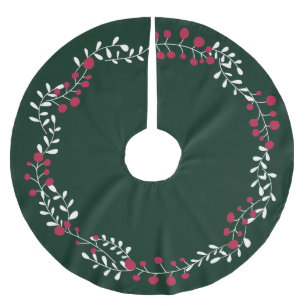 Cute pine green winter berries wreath Christmas Brushed Polyester Tree Skirt