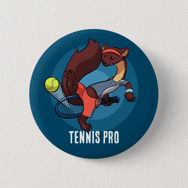 Cute Pine Marten Tennis Pro Trick Shot Cartoon 6 Cm Round Badge (Front)