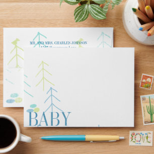 Cute Pine Tree Baby Boy Shower Invitations Envelopes