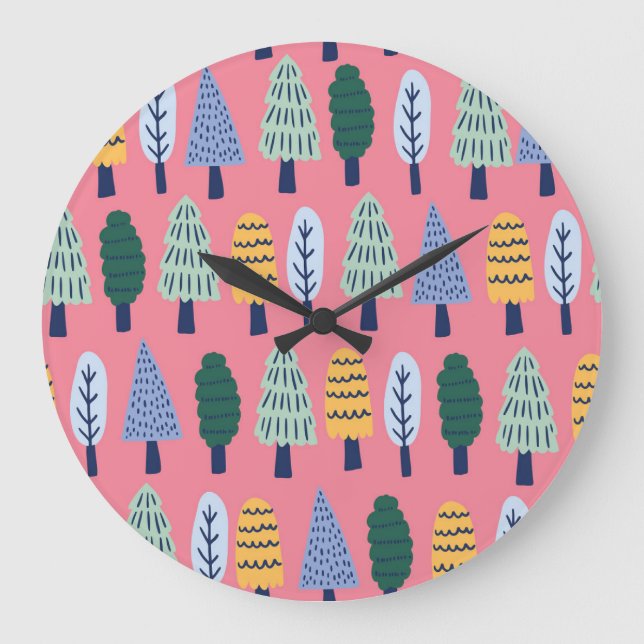 Cute pine trees: kids' pattern. large clock (Front)