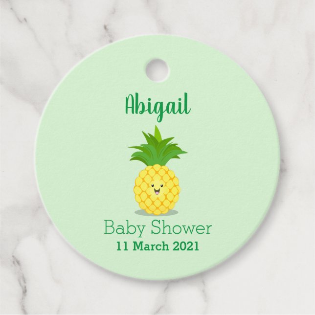 Cute pineapple cartoon illustration  favour tags (Front)