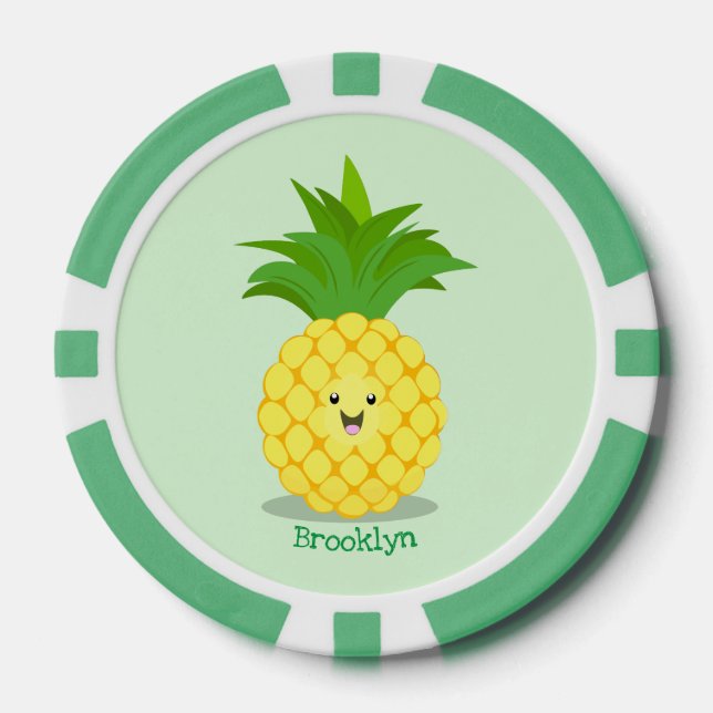 Cute pineapple cartoon illustration poker chips (Front)