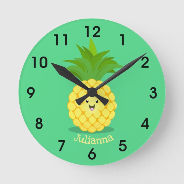 Cute pineapple cartoon illustration round clock (Front)