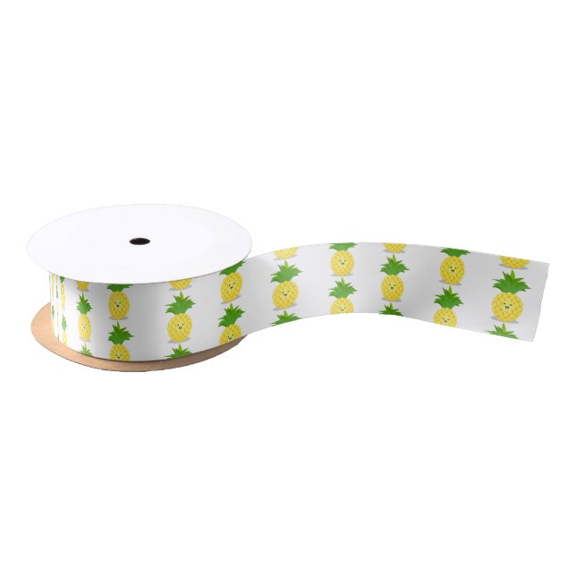 Cute pineapple cartoon illustration satin ribbon (Spool)