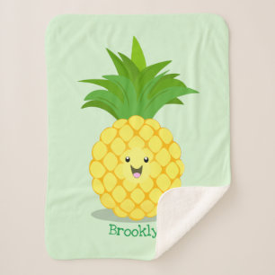 Cute pineapple cartoon illustration sherpa blanket